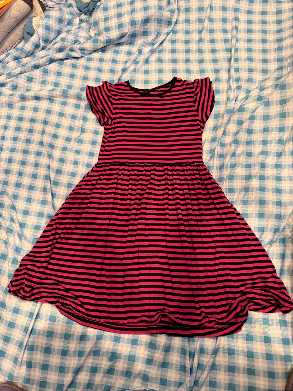 Kickee Pants Hot Pink and Black Striped Short Sleeve Dress